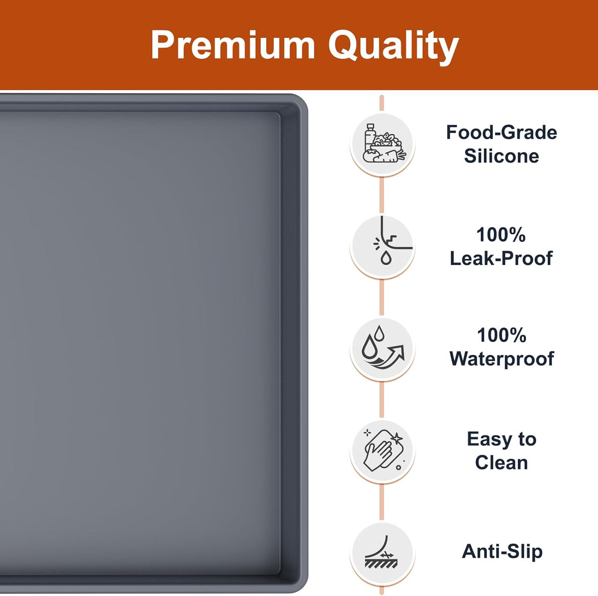 19" X 12" Extra Thick Silicone Mat Waterproof with Raised Edge, Gray