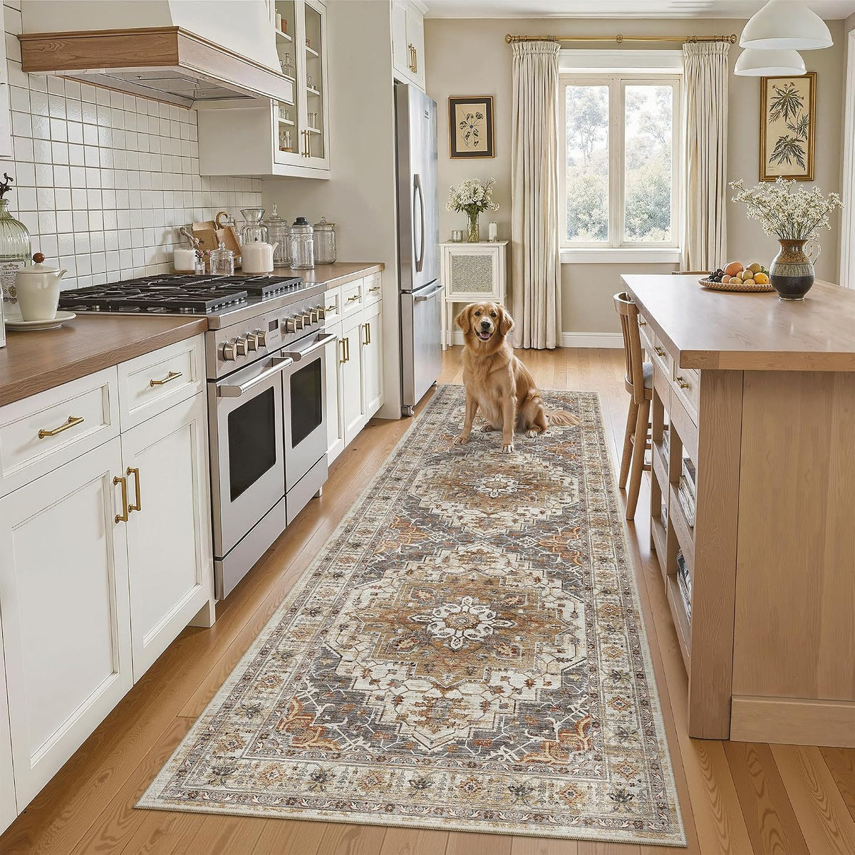Madane Kitchen Runner 2'6''X8' Soft Rug Runners for Hallways, Turmeric/Grey