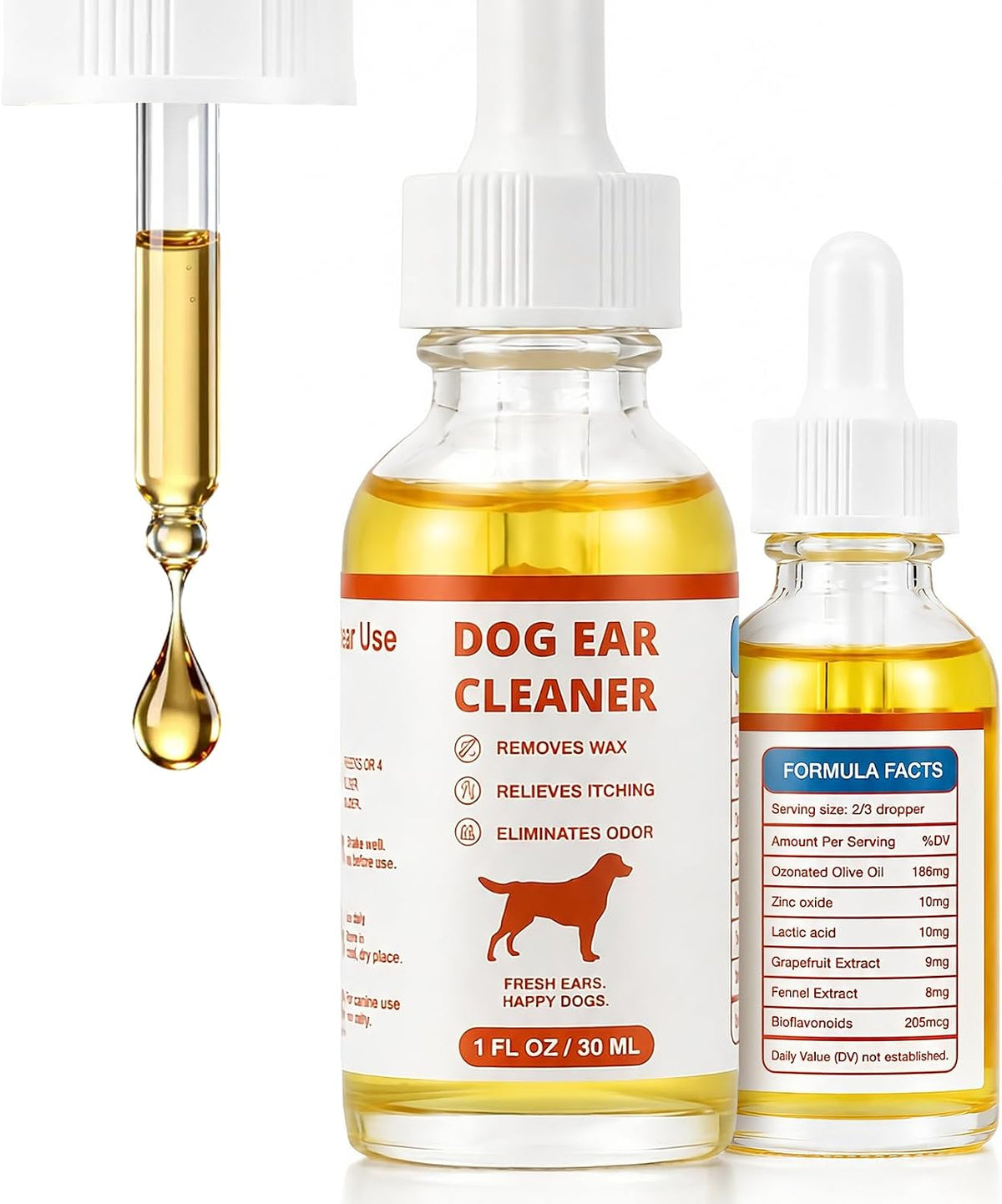 Upgraded Dog Ear Cleaner, Gentle Ear Solution for Dogs with Dropper, Removes Ear Wax, Dirt & Odor, Helps Relieve Itchy Ears, Non-Stinging Ear Cleaner for Puppies & Adult Dogs