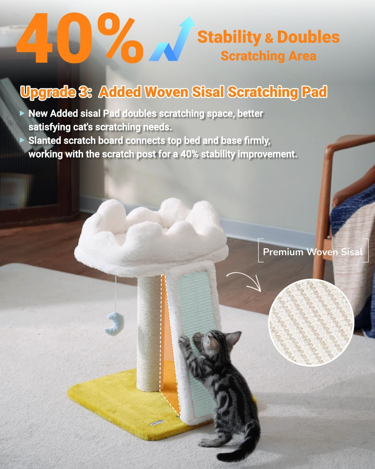 Happi N Pets Cat Tree, Cloud Cat Tower with Soft Bed, Cat Scratching Post & Pad with Larger Perch for Window Viewing, Small Cat Tree with Cute Toys, Bonus Catnip