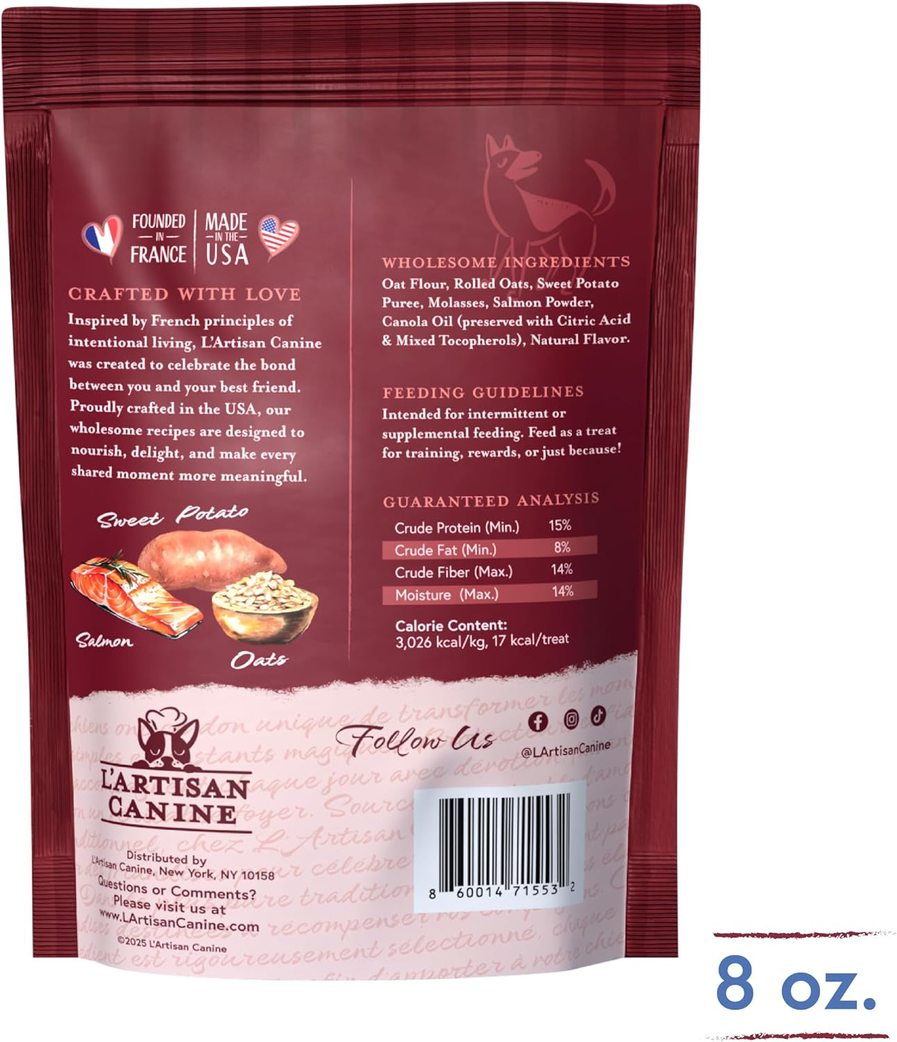 L'Artisan Canine Barkerie Biscuits | Crunchy Dog Treats | French Recipes | Made in the USA | 8Oz (Salmon)