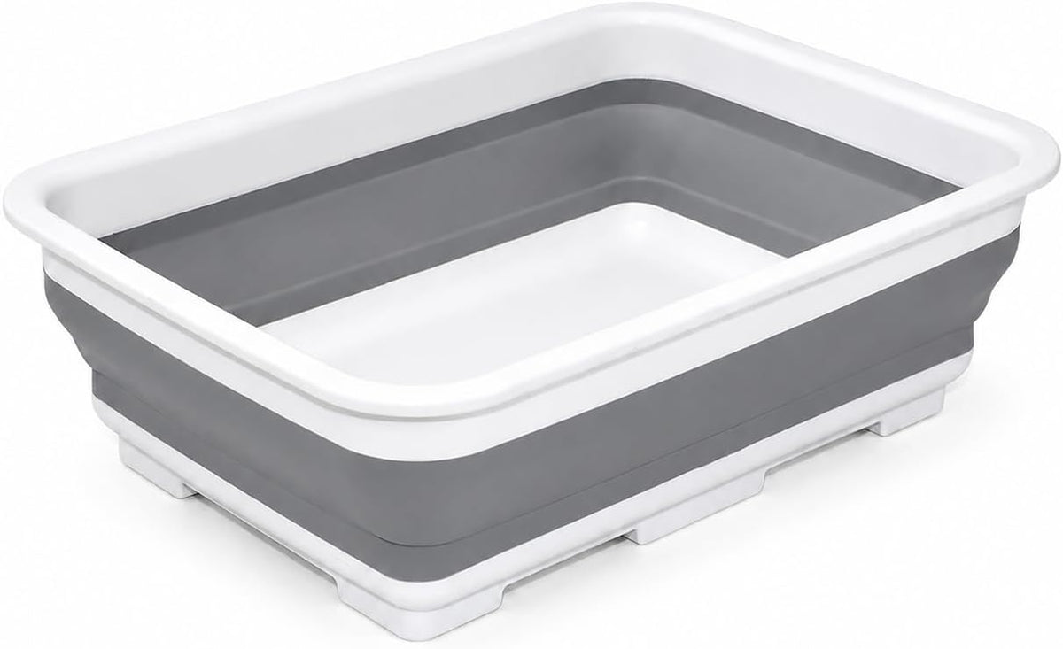 Goderewild Collapsible Dish Pan, 10L (2.6 Gal) Foldable Sink Tub, Gray