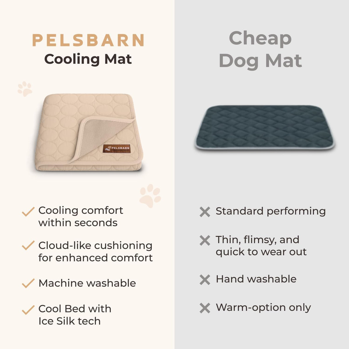 Pelsbarn Dog Cooling Mat, Ice Silk Self-Cooling Pad, Light Beige, XL