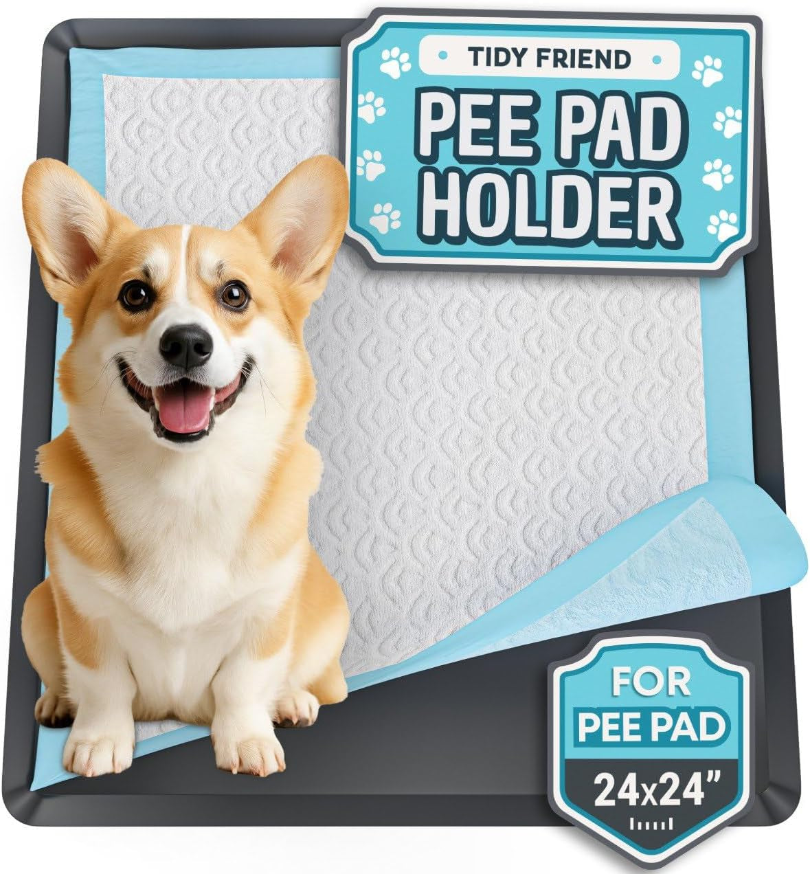 Dog Pee Pad Holder - Fits up to 24” X 24” Pee Pad - 1 Pack - Black