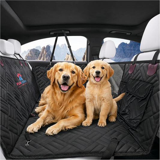 Back Seat Extender for Dogs with Hard Bottom, Dog Back Seat Protector with Silicon Pet Bowl, Mesh Window & Extra Pockets, Waterproof, Hammock Style, anti Scratch, Holds up to 400Lbs