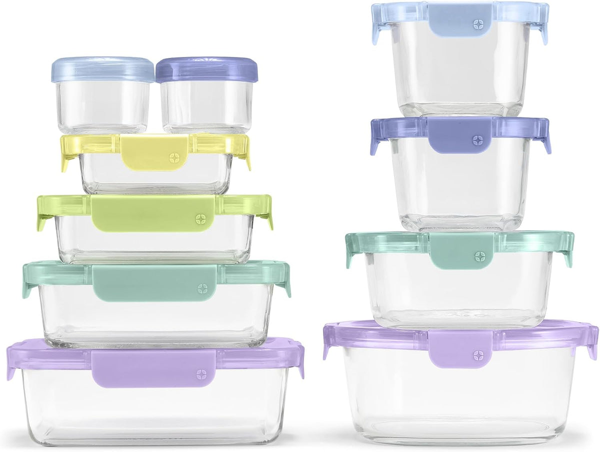 Ello Color Lock 20Pc Glass Food Storage Containers with Lids, Purple Rain