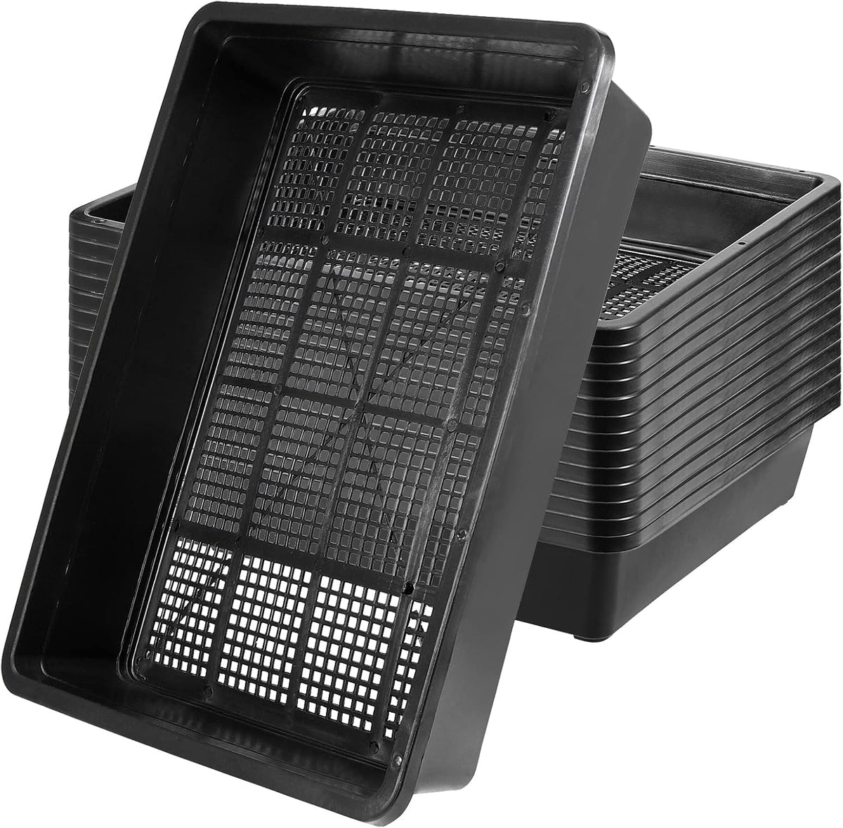 MOUYAT 14 Pack 15 X12 Inch Seed Starter Trays, Plastic Mesh Bottom Growing Trays, Plant Germination Trays for Microgreens, Soil Blocks, Wheatgrass, Hydroponic and Fodder Systems, Black