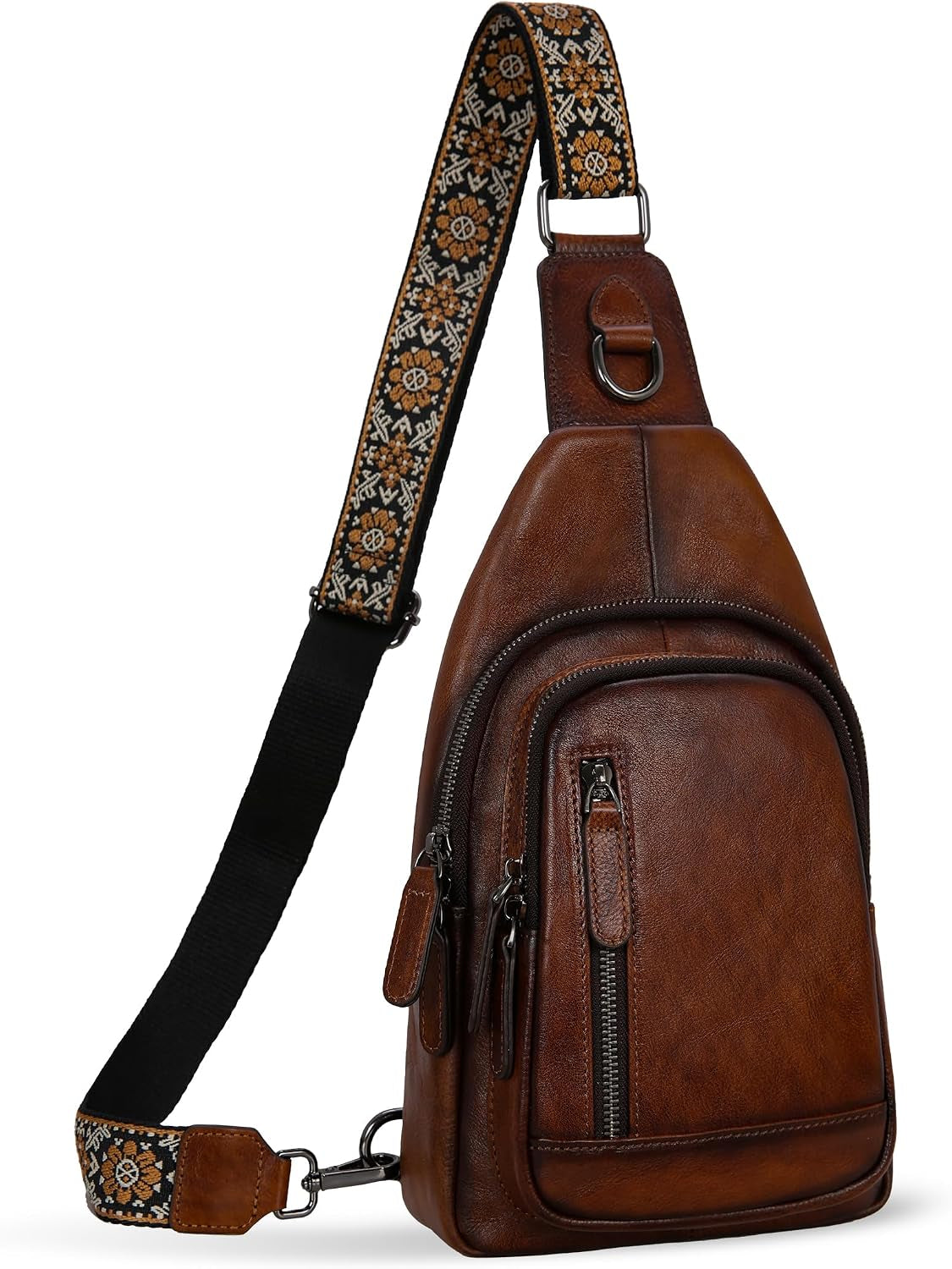 HESHE Leather Sling Bag for Women RFID Crossbody Purse Fanny Pack Chest Bag