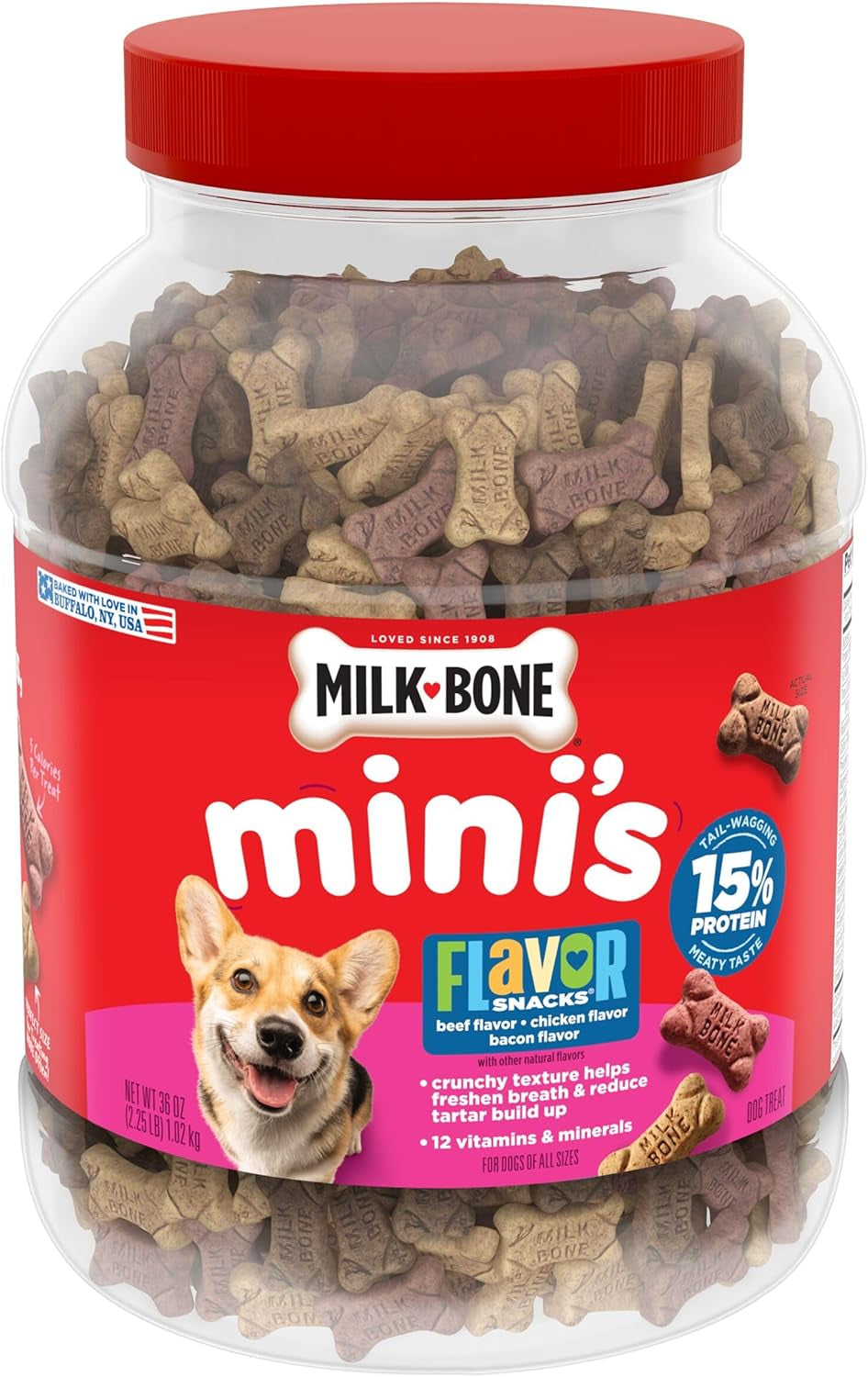 Milk-Bone Flavor Snacks Mini’S Dog Biscuits, Flavored Crunchy Dog Treats, 36 Oz. Canister