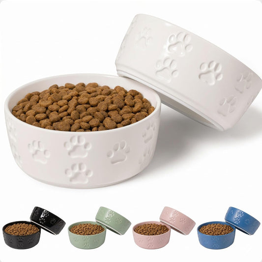 Ceramic Dog Bowl Set of 2 with Anti-Skid Base, 5.5"W X 2"H, 2 Cup Capacity