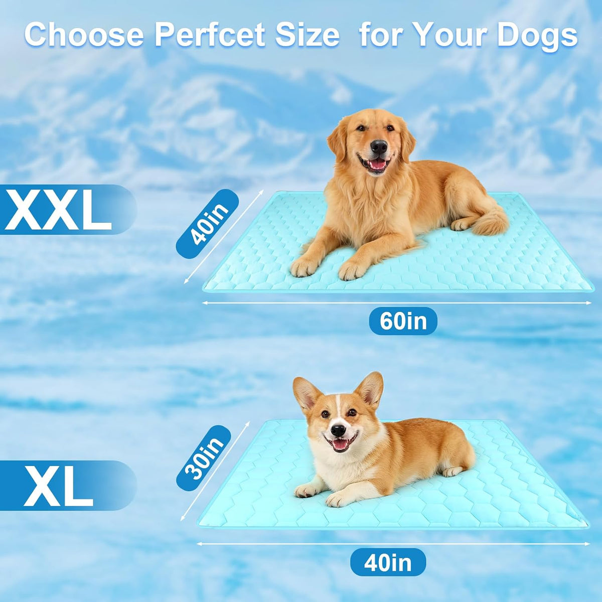 Vivifying Cooling Mat for Dogs, 40" X 30" Waterproof Reversible Dog Cooling Mat with Ice Silk, Thick & Durable Summer Blanket for Sofa, Bed, Crate, Car Seat (Cyan)