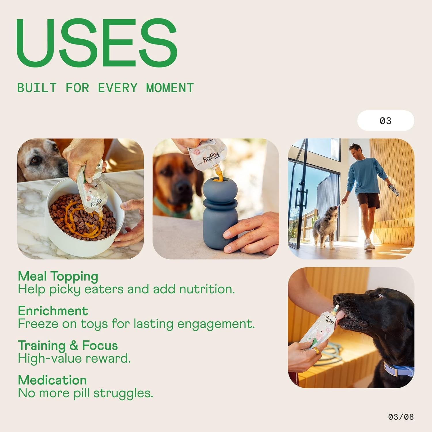 Rigby Organic Grass-Fed Beef Dog Squeeze Pouches — One Pouch Every Day for Meal Topping, Training, Pill Pockets, Lick Mats & Enrichment — Low-Calorie Real Food for Muscle & Recovery Support