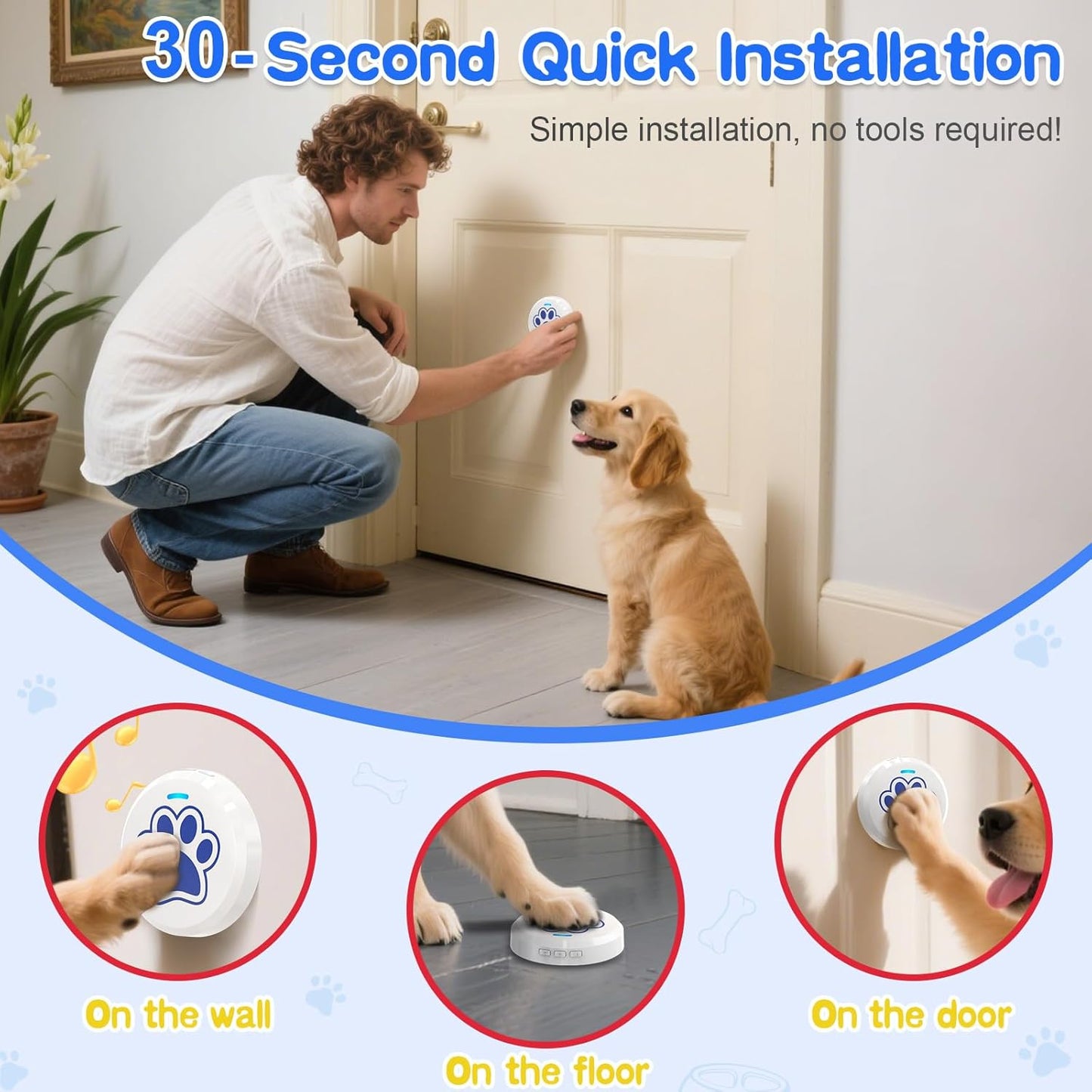 Chunhee Dog Training Bells for Door - Dog Door Bell for with 36 Custom Sounds | Dog Bell for Door Potty Training | Chew-Proof & Adjustable Volume (0-115Db) | Teach Puppies to Signal to Go Outside