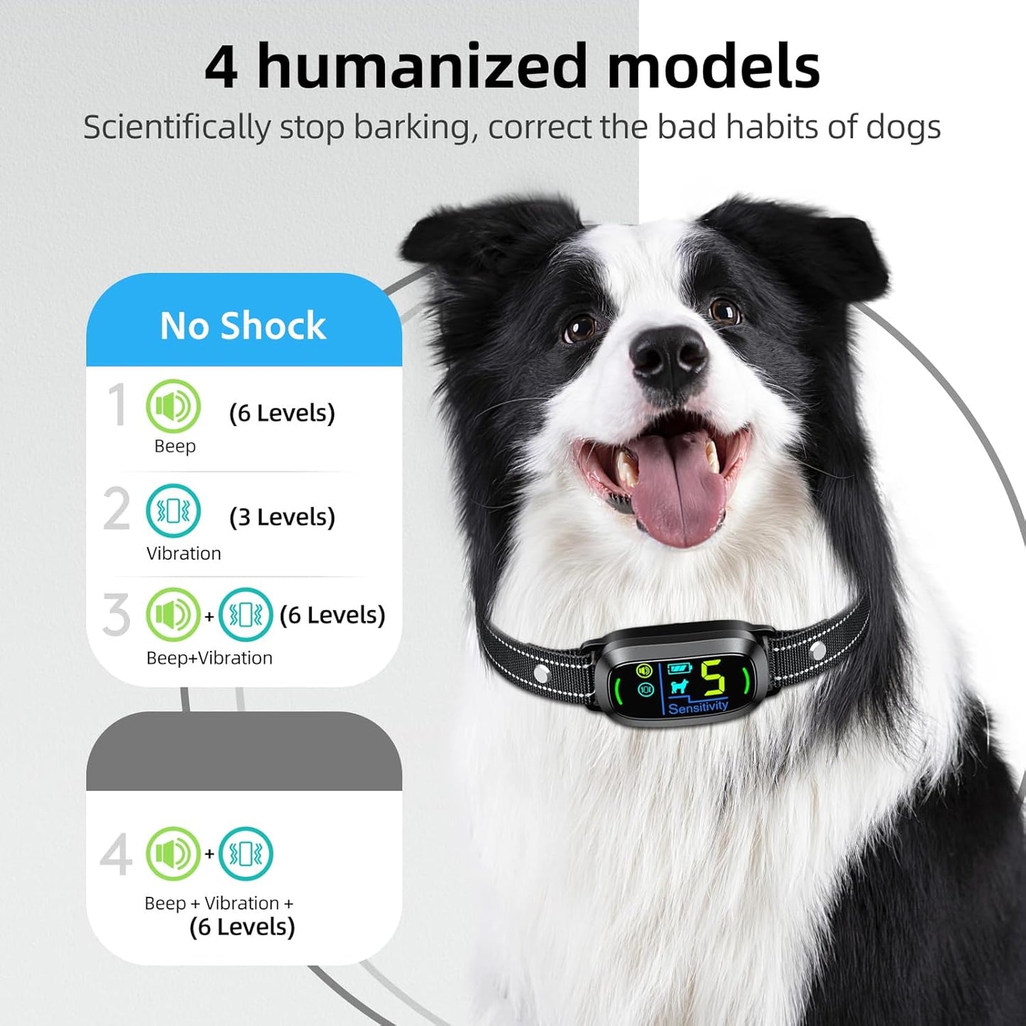 FAFAFROG Dog Bark Collar, Rechargeable Smart Collar, anti Barking Training Collar with 5 Adjustable Sensitivity Beep Vibration, Bark Collar for Large Medium Small Dogs (Black)