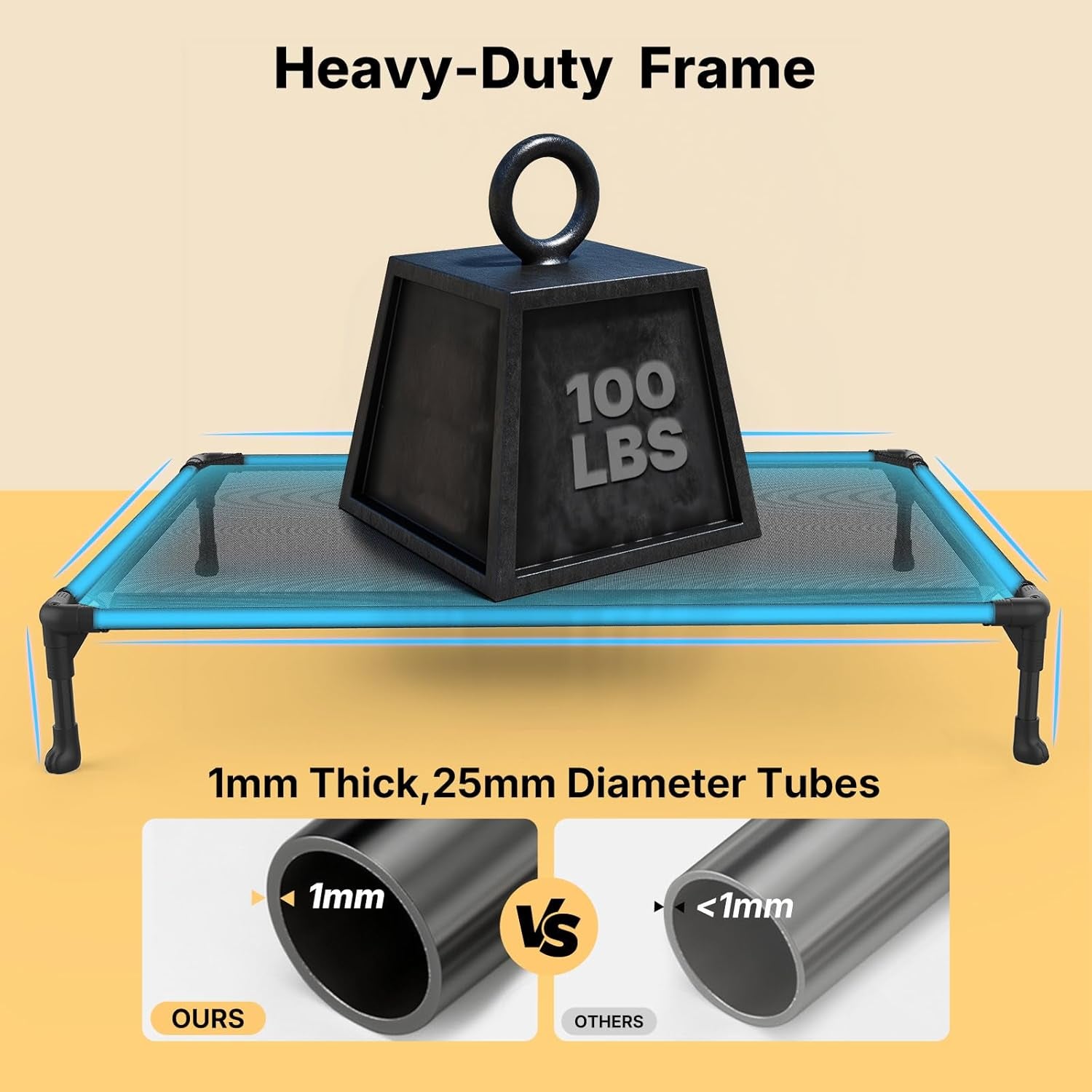 Veehoo Outdoor Elevated Dog Bed Large Sized Dogs, Large Cooling Raised Dog Cots Beds Training Platform off Ground Hammock with Breathable Mesh, No-Slip Feet, 42"X30", Black