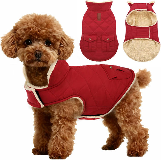 ASENKU Dog Winter Coat, Thick Plush Fleece Lining Dog Jacket with Pockets