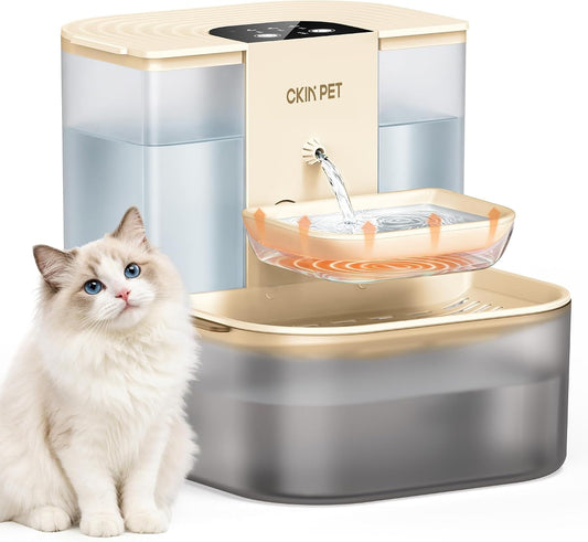 Heated Cat Water Fountain No Filters,4.5L Wireless Automatic Pet Fountain