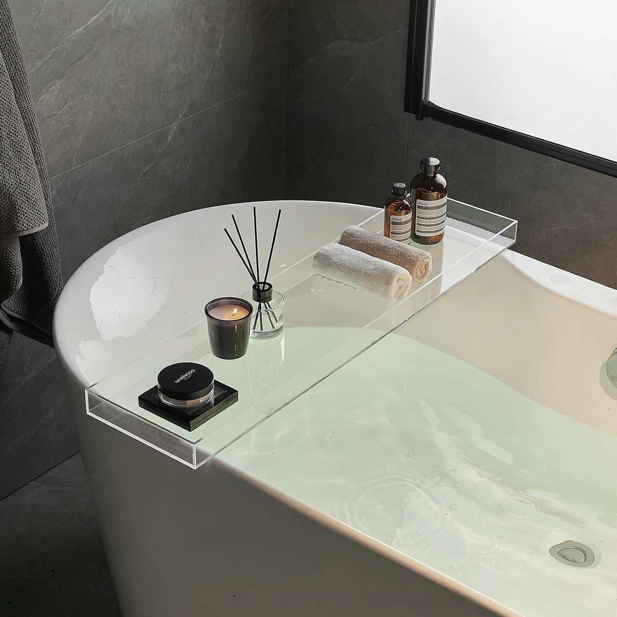 SHUNLI Acrylic Bathtub Tray Caddy, Clear Bath Tub Tray Shelf Table