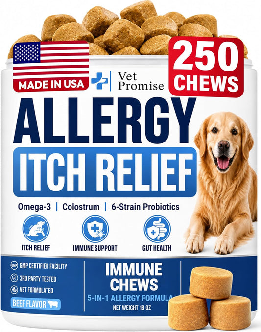 Dog Allergy Chews - 250 Count - Allergy & Itch Relief for Dogs with Omega 3
