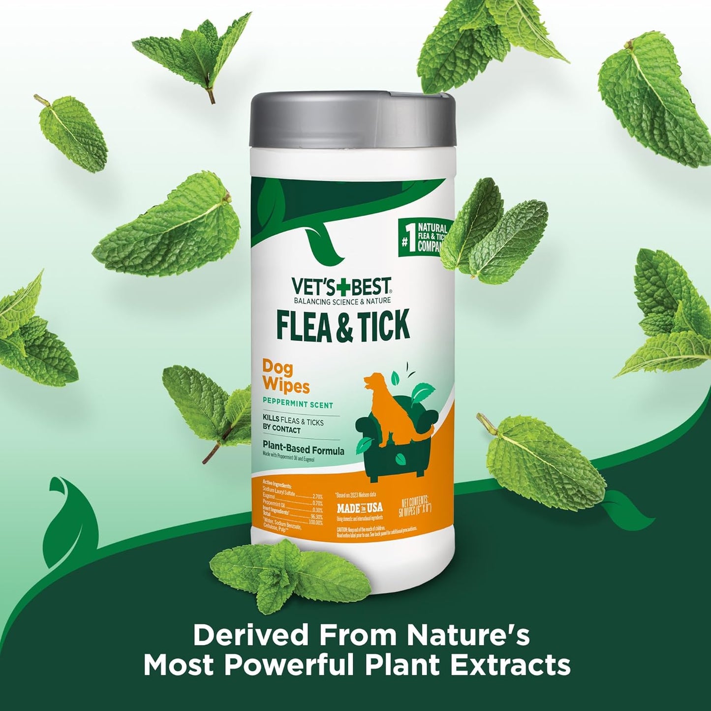 Vet'S Best Flea & Tick Wipes for Dogs, Plant-Based, Pest Control, 50 Count | Plant-Based Flea & Tick Wipes, Essential Oils, Helps Control Fleas & Ticks, for Dogs, Kennels & Home Use