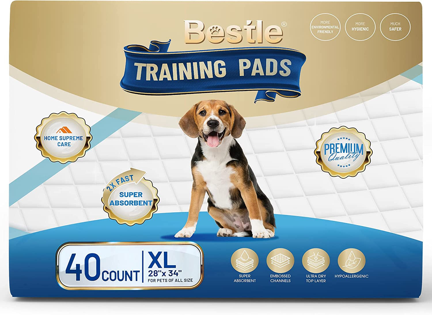 BESTLE Extra Large Pet Training and Puppy Pads Pee Pads for Dogs 28"X34" -40 Count Super Absorbent & Leak-Proof