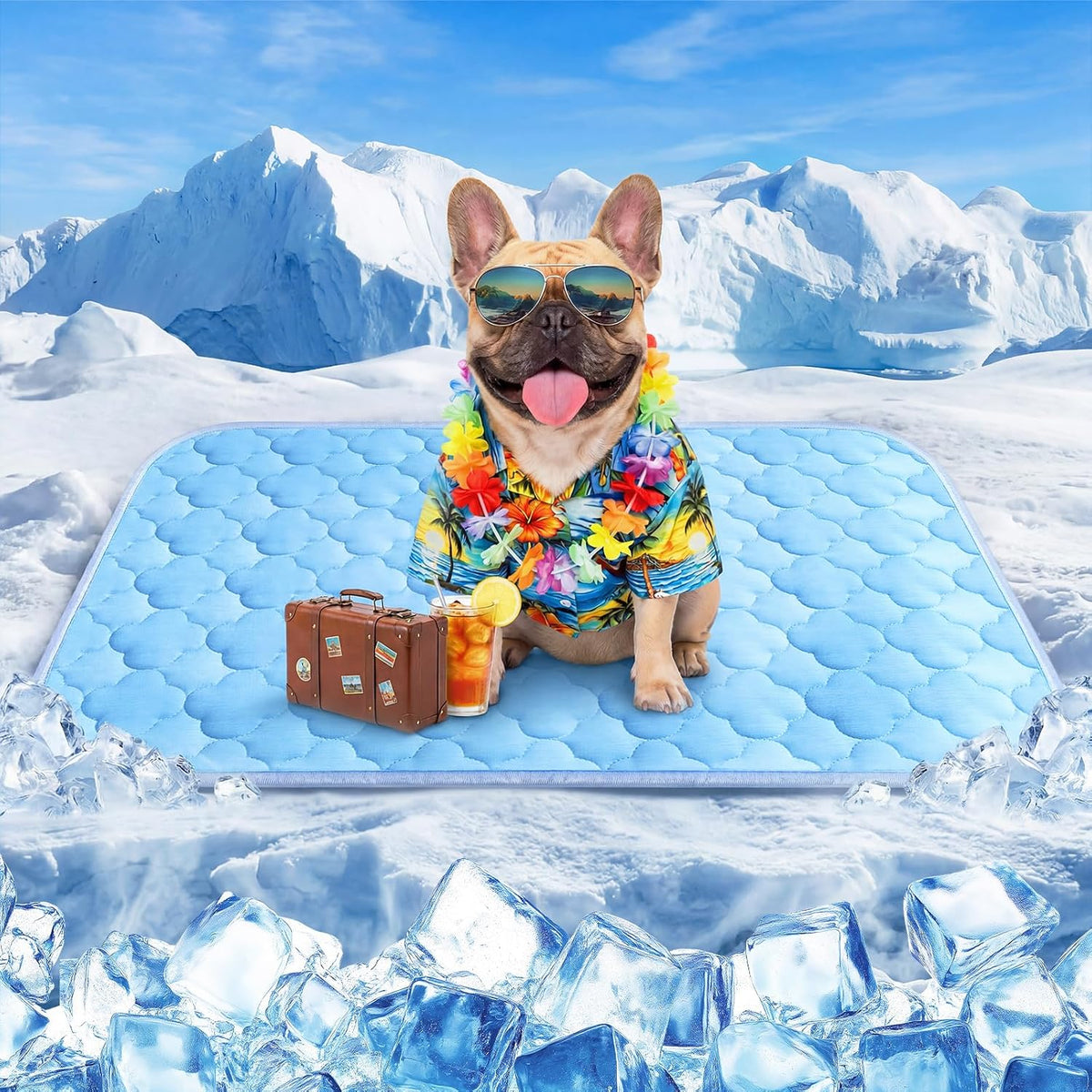 Pet Cooling Mats for Dogs, Cooling Pet Bed Outdoor & Indoor Use W Ice Silk Fabric & Waterproof Cover, Summer Cool Pad 29" X 18", Non-Slip Washable Pet Blanket for Crate Kennel Travel (Cryo Ice Blue)