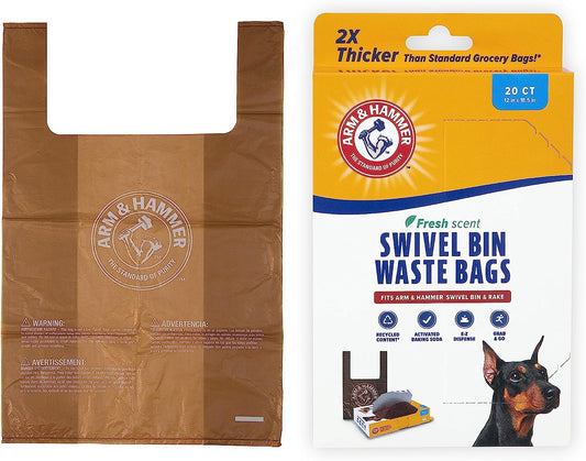 Arm & Hammer Heavy Duty Pet Waste Bags for Swivel Bin & Rake Dog Pooper Scooper, 20 Count Refill Bags (Packaging May Vary)