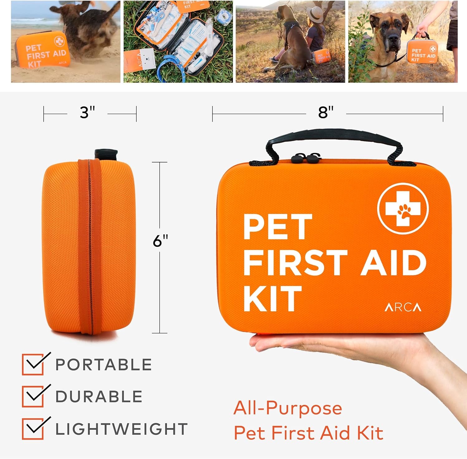 ARCA PET Cat & Dog First Aid Kit for Car - Pet Emergency Kit for Home Office Travel – Dog Camping Essentials with Digital Thermometer, Muzzle & Mini First Aid Pouch