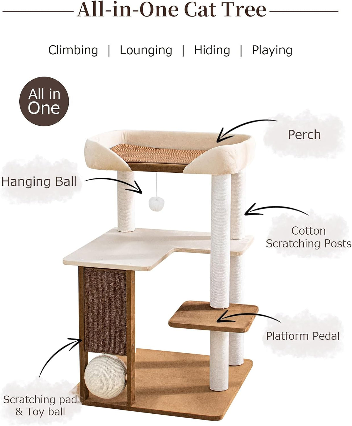 37.5" Cat Tree for Large & Senior Cats with Low Step & Sisal Board