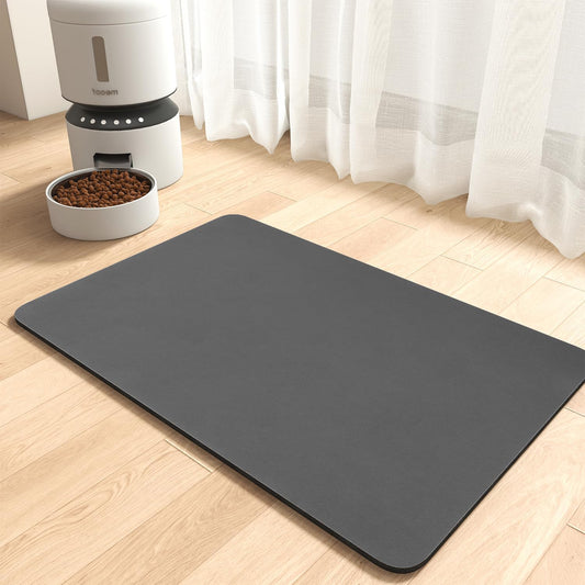 Montvoo-Absorbent Pet Feeding Mat-No Stains Pet Mat for Food and Water Bowl-Quick Dry Cat & Dog Food Mat Water Dispenser Mat-Pet Supplies Mat-Dog Water Bowl Mat for Messy Drinker,（Darkgrey,12"X19"）