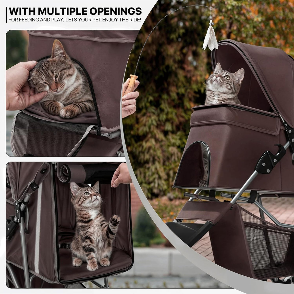 Monibloom Pet Stroller for Small/Medium Dogs and Cats up to 33 Lbs, Coffee
