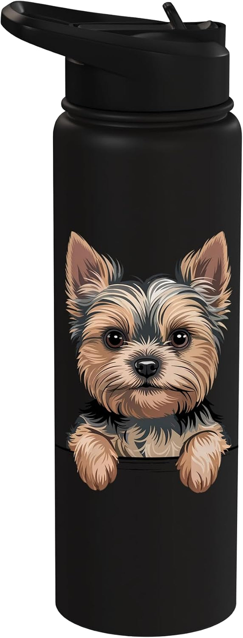 Yorkie Funny Peeking Yorkshire Terrier Pocket Puppy Dog Stainless Steel Insulated Water Bottle