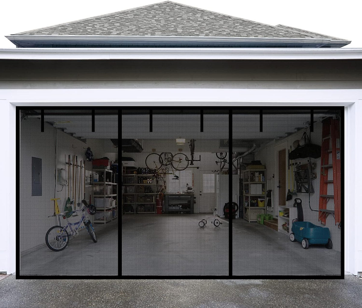 Garage Door Screen for 2 Car Garage, Sunmoxia 16X7Ft Fiberglass Mesh Door Screen with Closure Weighted Bottom, Durable Magnetic Heavy Duty Screen Door Curtain Cover Kit with 6 Strapping Tapes