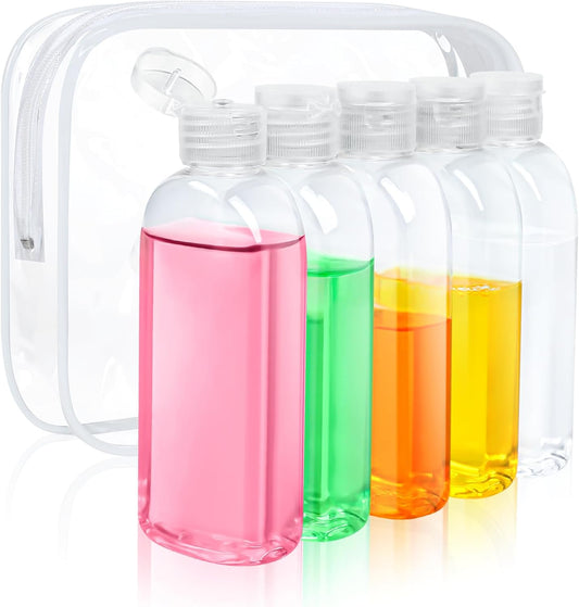 5 Pack 3.4 Oz Clear Travel Bottles Kit for Toiletries, TSA Approved Travel Size Portable Refillable Containers Leak Proof Travel Accessories Essentials Set for Shampoo Conditioner Lotion