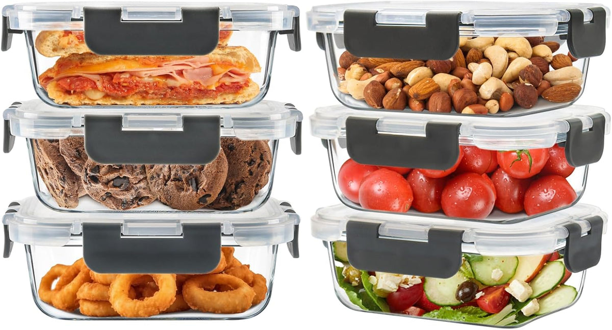 6Pack 12Oz Small Glass Meal Prep Containers with Airtight Lids