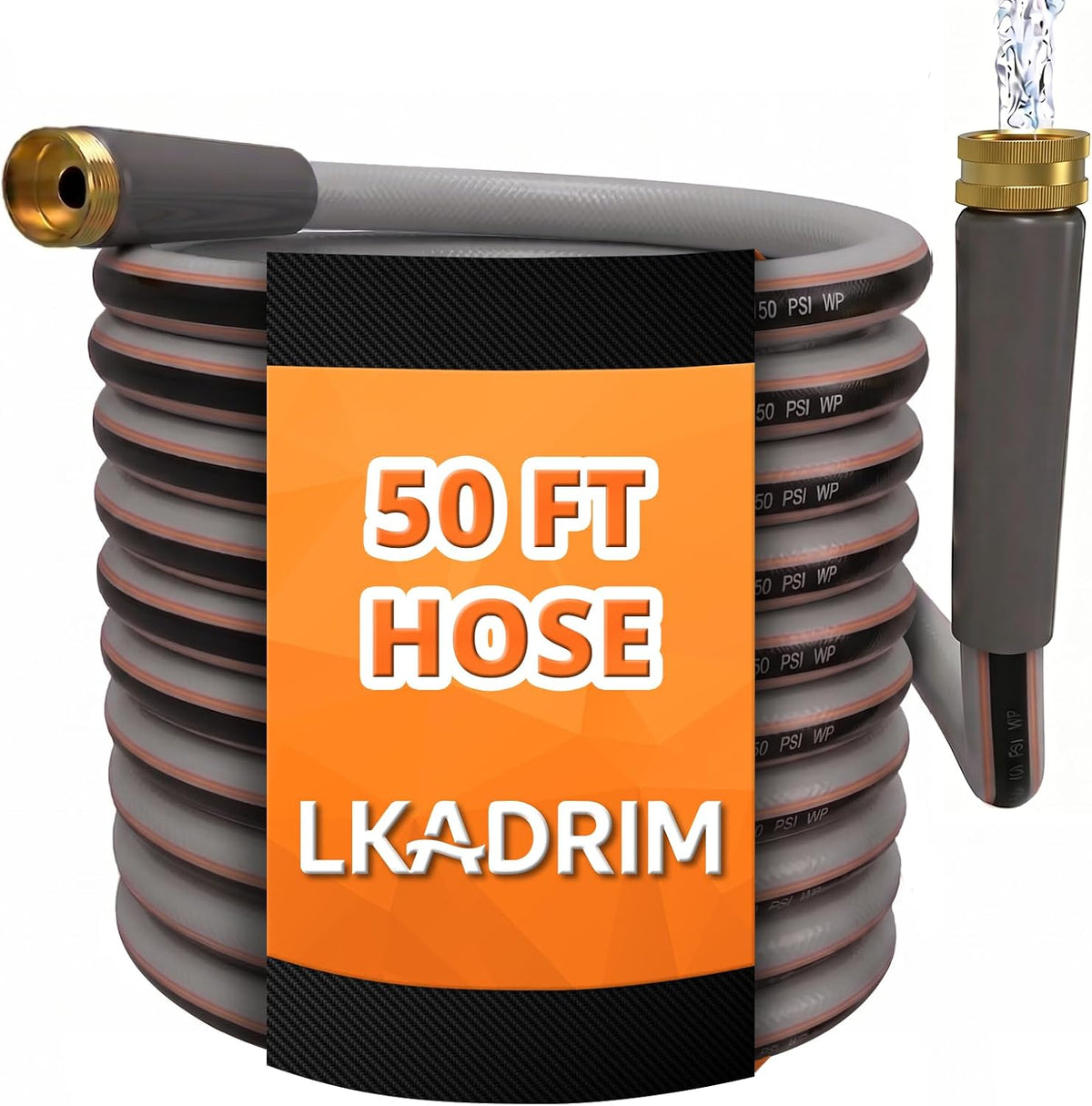 50FT Garden Hose, 1/2" Non-Expandable Lightweight Hybrid Water Hose with Solid Brass Fittings, Flexible & Tangle Resistant Hose, Leak Resistant for Backyard, Garden, Car Washing and Outdoor Use