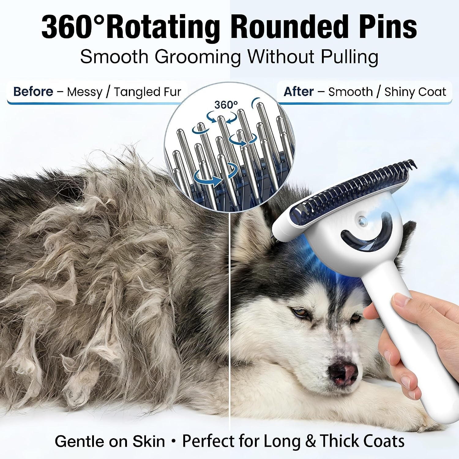 Dog Brush for Shedding & Cat Grooming Comb Kit– Pet Steam Brush with UV Sterilization, Rechargeable - Suitable for Long-Haired or Curly-Haired Pets. Removes Tangled Hair