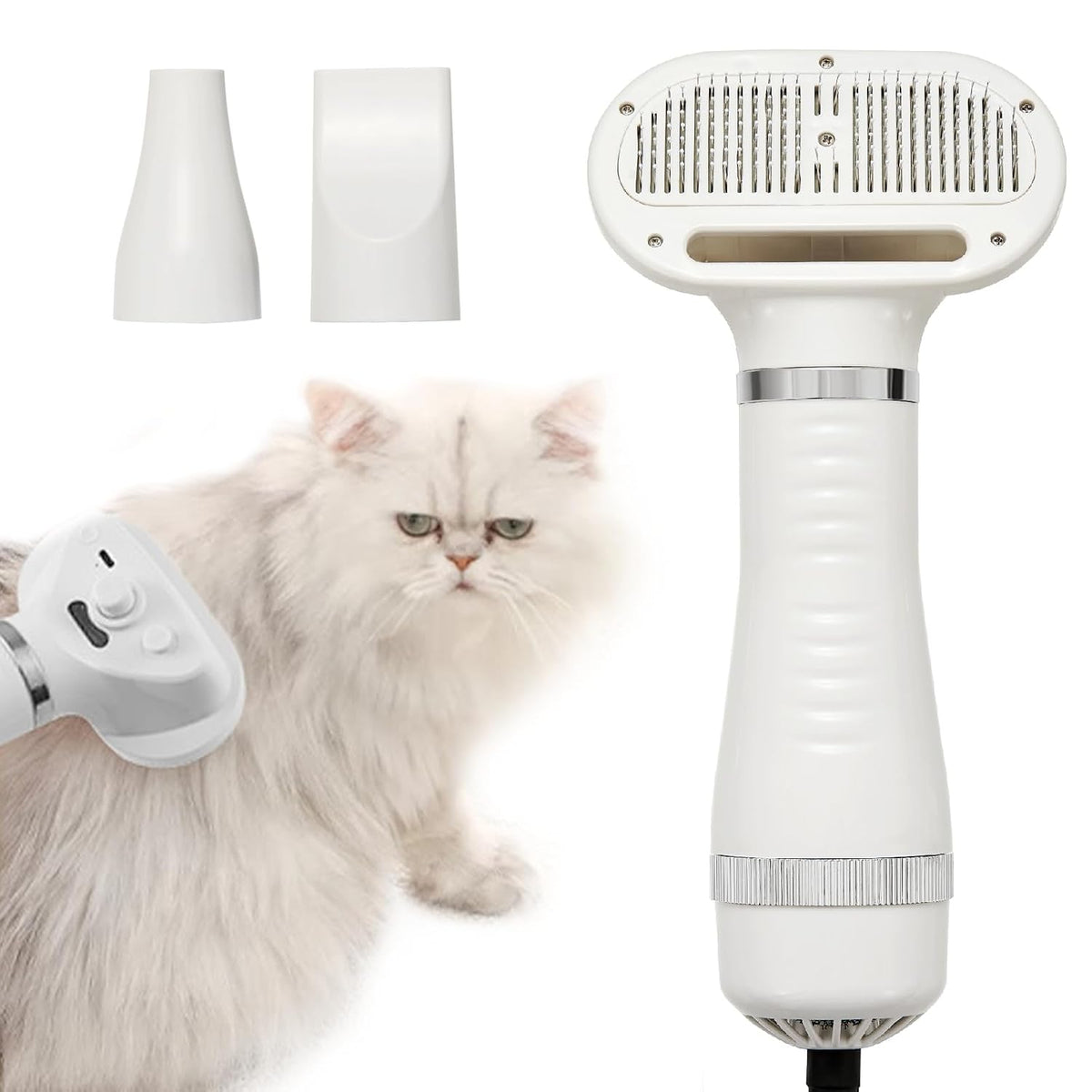 3-In-1 Pet Hair Dryer Brush for Dogs & Cats – Portable Blower & Slicker Brush, Adjustable Temperature, Overheat Protection