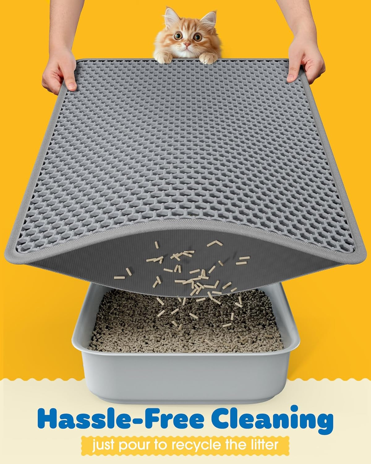 Cat Litter Mat - 46'' X 35'' Small Litter Trapping Mat, Easy to Clean Litter Box Mat, Waterproof, Urine-Proof, Non-Slip, Cat Toilet Training Systems Accessories, Grey
