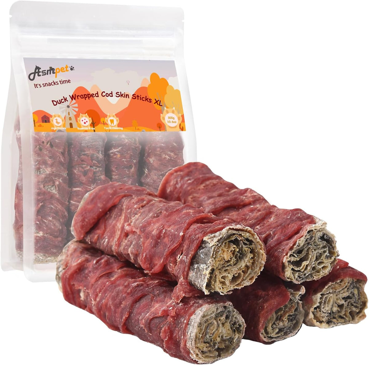 Dog Cod Skin Treats, Duck Wrapped Cod Skin Sticks Extra Large
