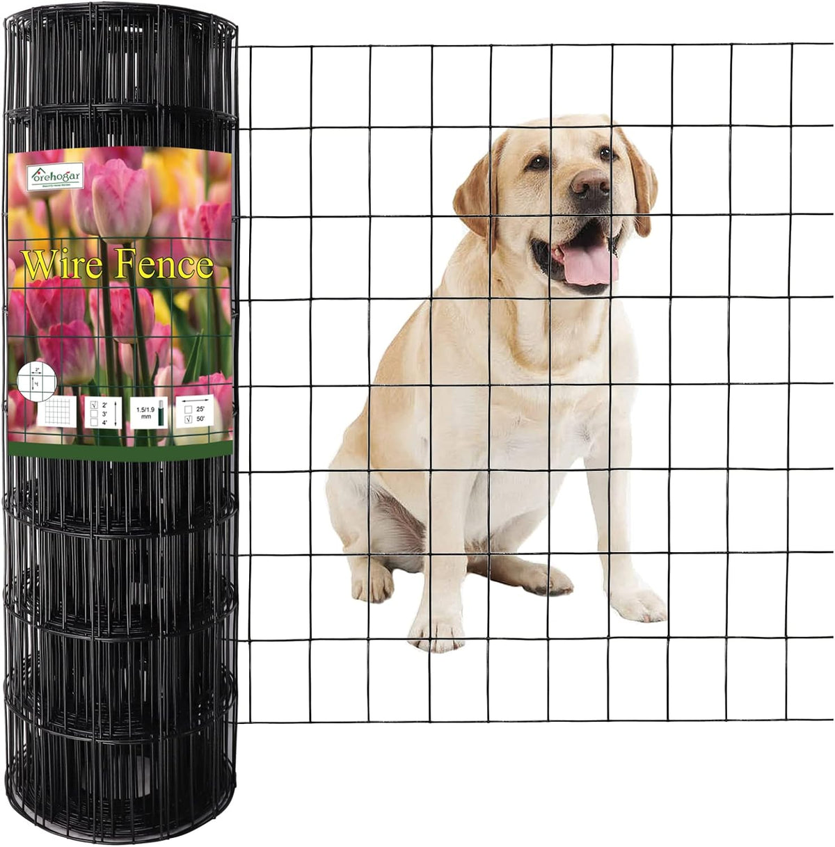 Black PVC Coated Welded Wire Fence 24" X 50' Roll, 2"X3" Mesh, 16 Gauge