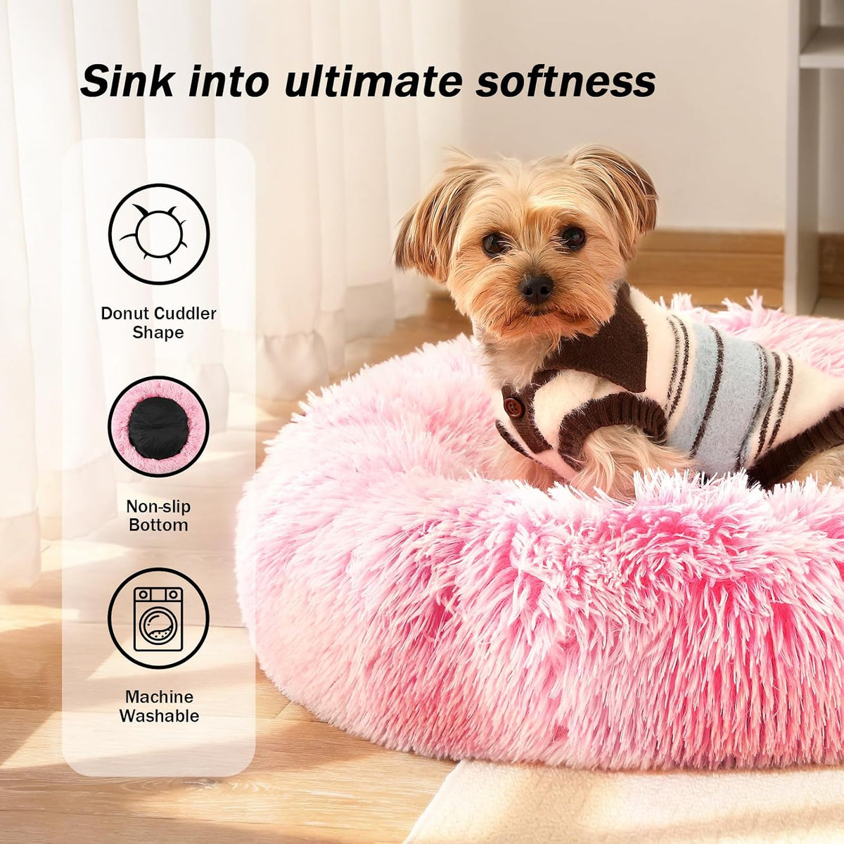 NOYAL Donut Dog Bed for Small Medium Pets, Plush Calming Faux Fur