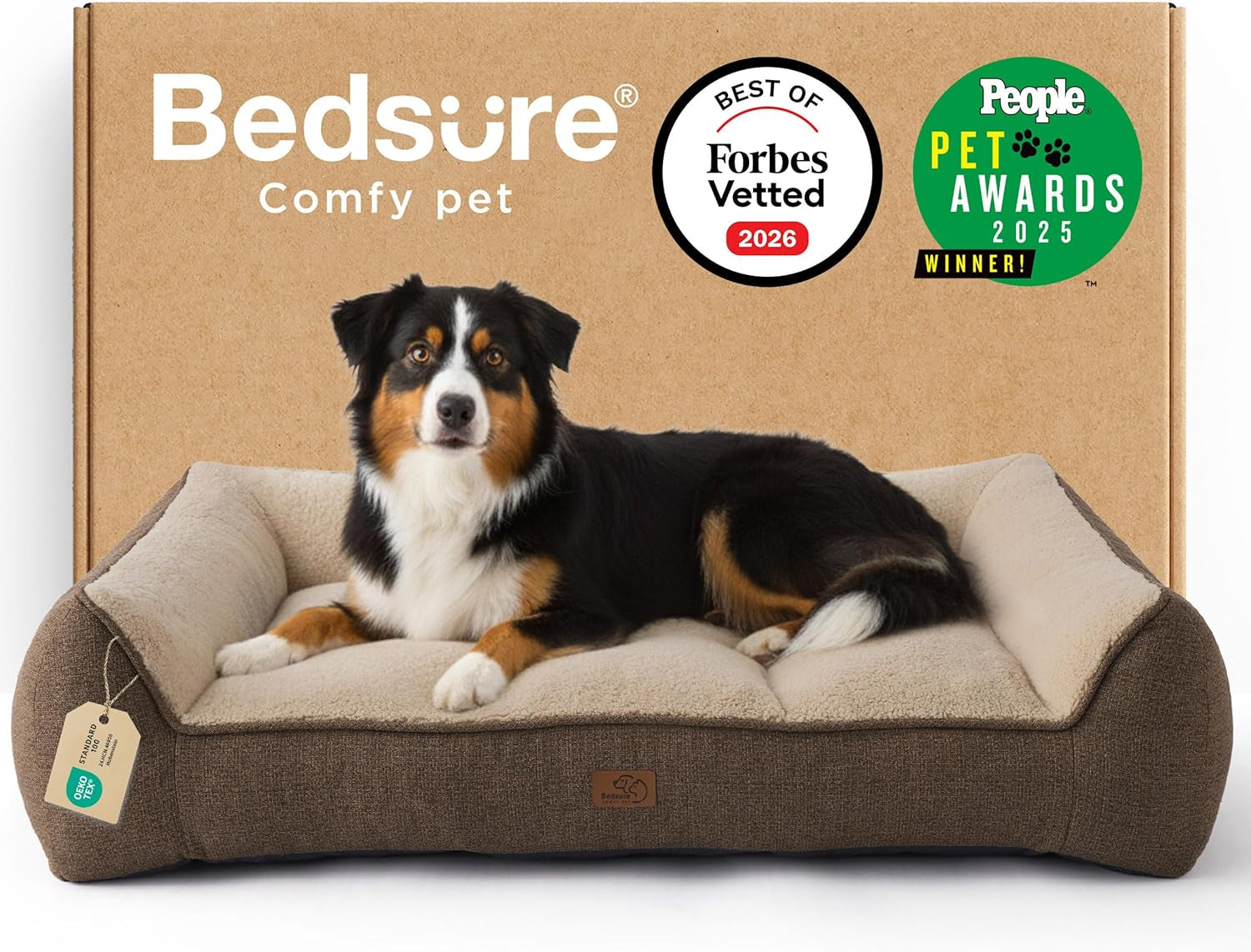 Supportmax™ XL Pro Orthopedic Dog Beds Large Sized Dog - as Seen on TV Extra Thick Supportive Dogs Couch with Waterproof Washable Cover, Extra Large Comfort Pet Sofa with Soft Sherpa, Brown