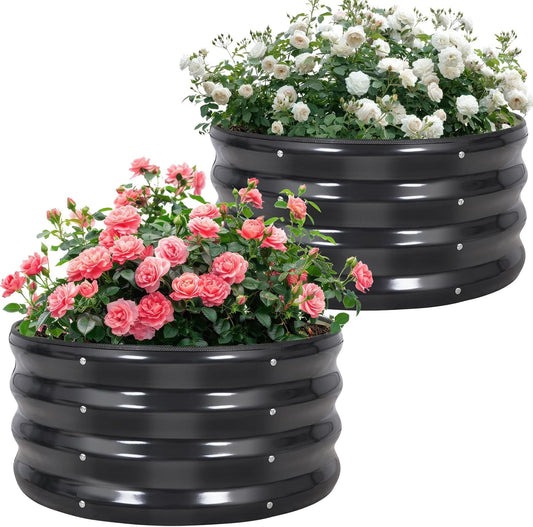 Galvanized Raised Garden Bed- 2Pcs 2X2X1Ft Planter Boxes, Grey