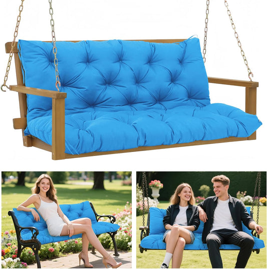 Porch Swing Cushions 60X40 Inch, 5" Extra Thick Waterproof Outdoor Swing Seat Cushion with Backrest & 8 Non-Slip Ties PP Cotton + Memory Foam Fill, Fade-Resistant 3-Seater Replacement for Patio Bench