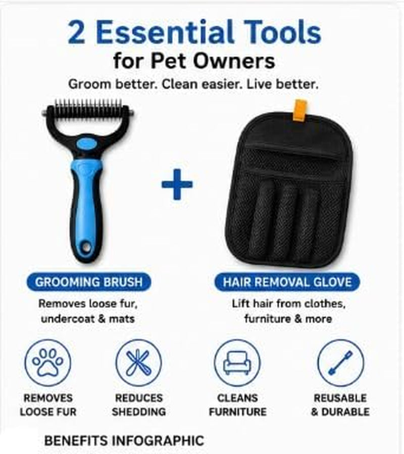 Pet Grooming Brush & Pet Hair Remover Glove Bundle