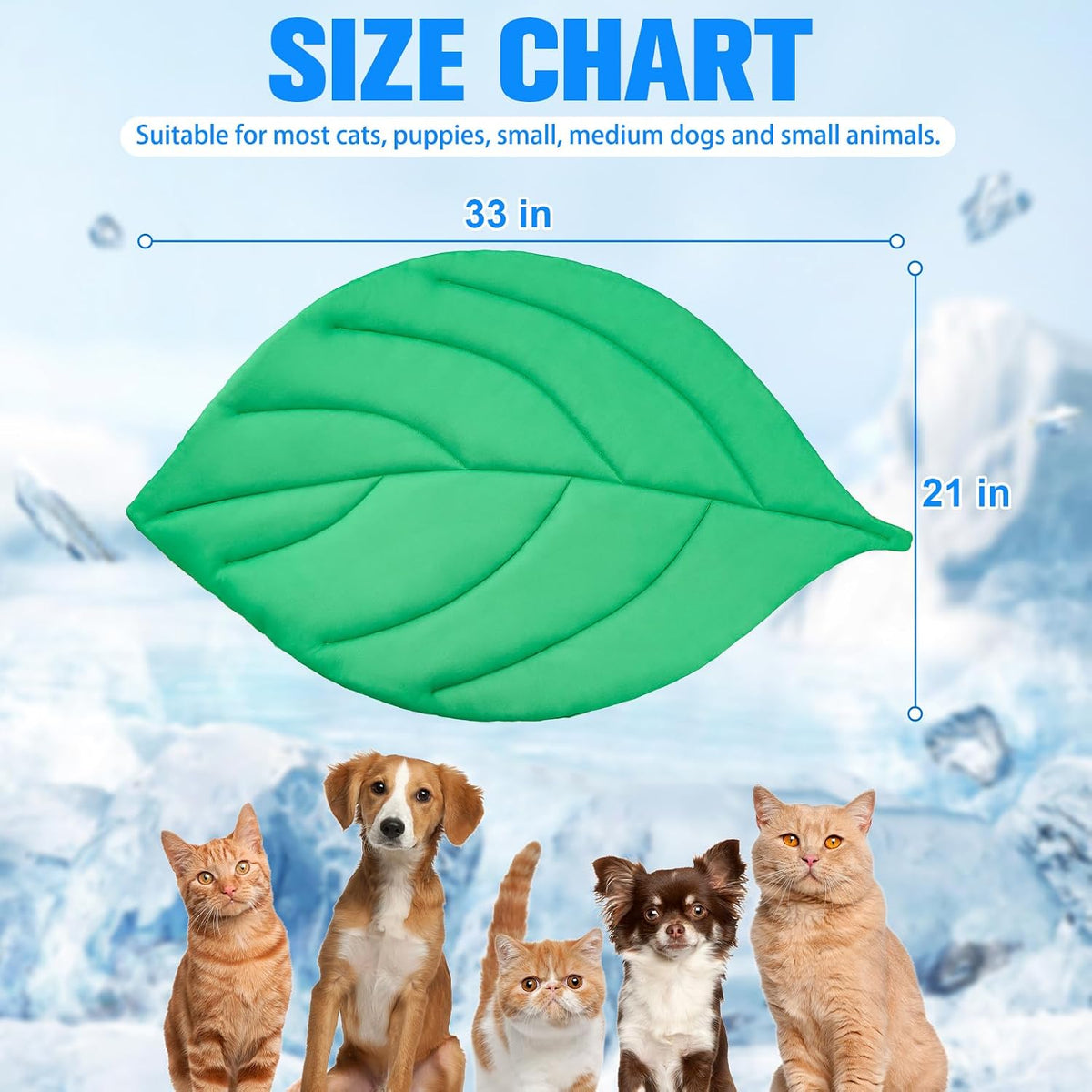 EXPAWLORER Dog Cooling Mat, Double-Sided Cooling Pad for Cats Dogs Kitten,33"X21"Thick & Durable Portable Pet Bed for Summer,Washable Cooling & Warm Blanket for Indoor,Outdoor,Leaves(Green)