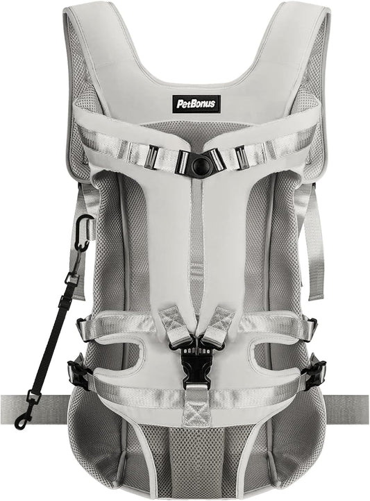 Pet Front Dog Carrier Backpacks, Adjustable Pet Backpack, Legs Out Easy-Fit Puppy Chest Carrier for Medium Small Dogs, Hands Free for Hiking, Cycling (Grey, XL)
