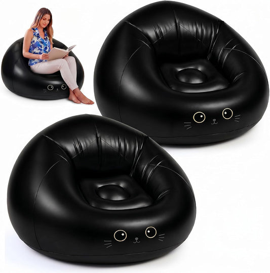 Capoda 2 Pcs Inflatable Bean Bag Chairs with Air Pump - Black Cat Blow up Beach Chairs Folding Portable PVC Lazy Sofa Inflatable Seatings for Adults Gaming Camping Movie Party Supplies
