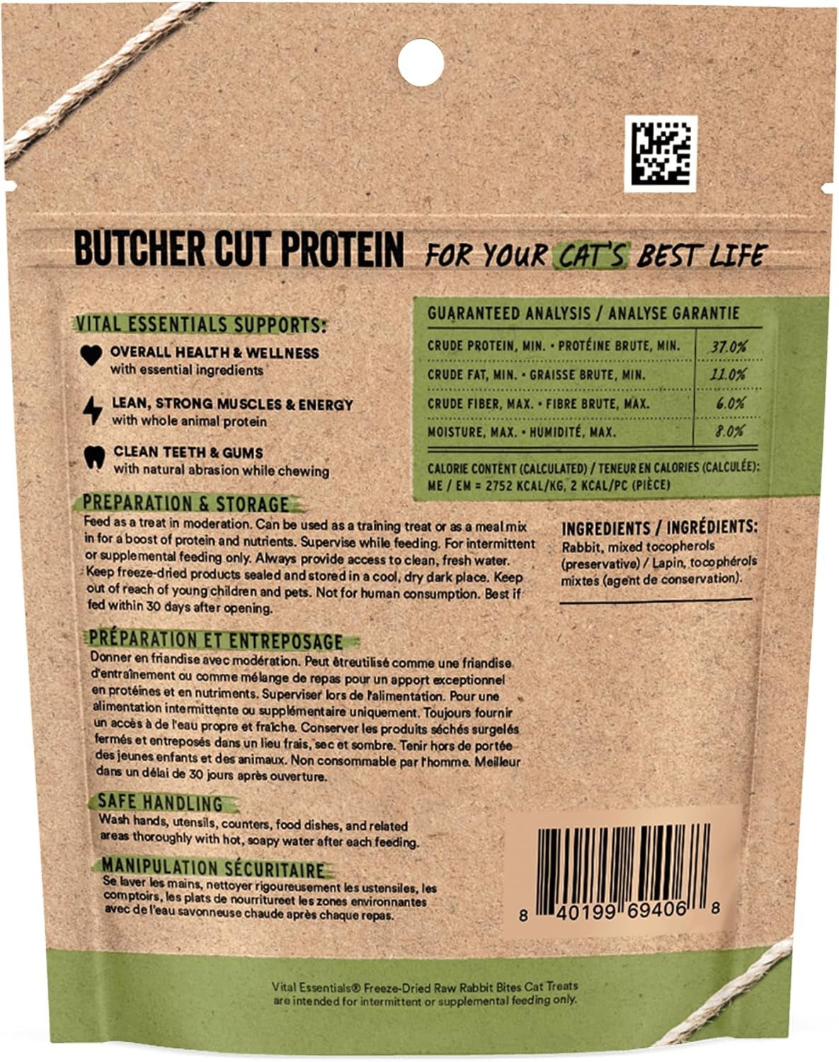 Vital Essentials Freeze Dried Cat Treats | Rabbit Bites, Single Protein | Premium Quality | Grain Free, Crunchy Cat Treats, 0.9 Oz Bag
